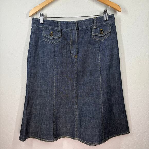 Women's Theory Blue Jean Denim Indigo A Line Skirt Size 8 - Picture 6 of 8